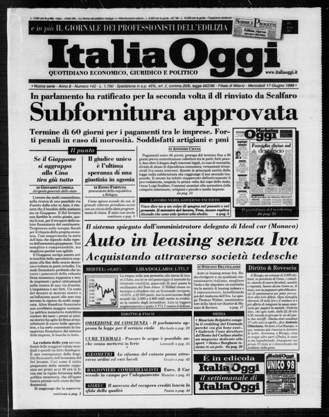 Italia oggi : quotidiano di economia finanza e politica